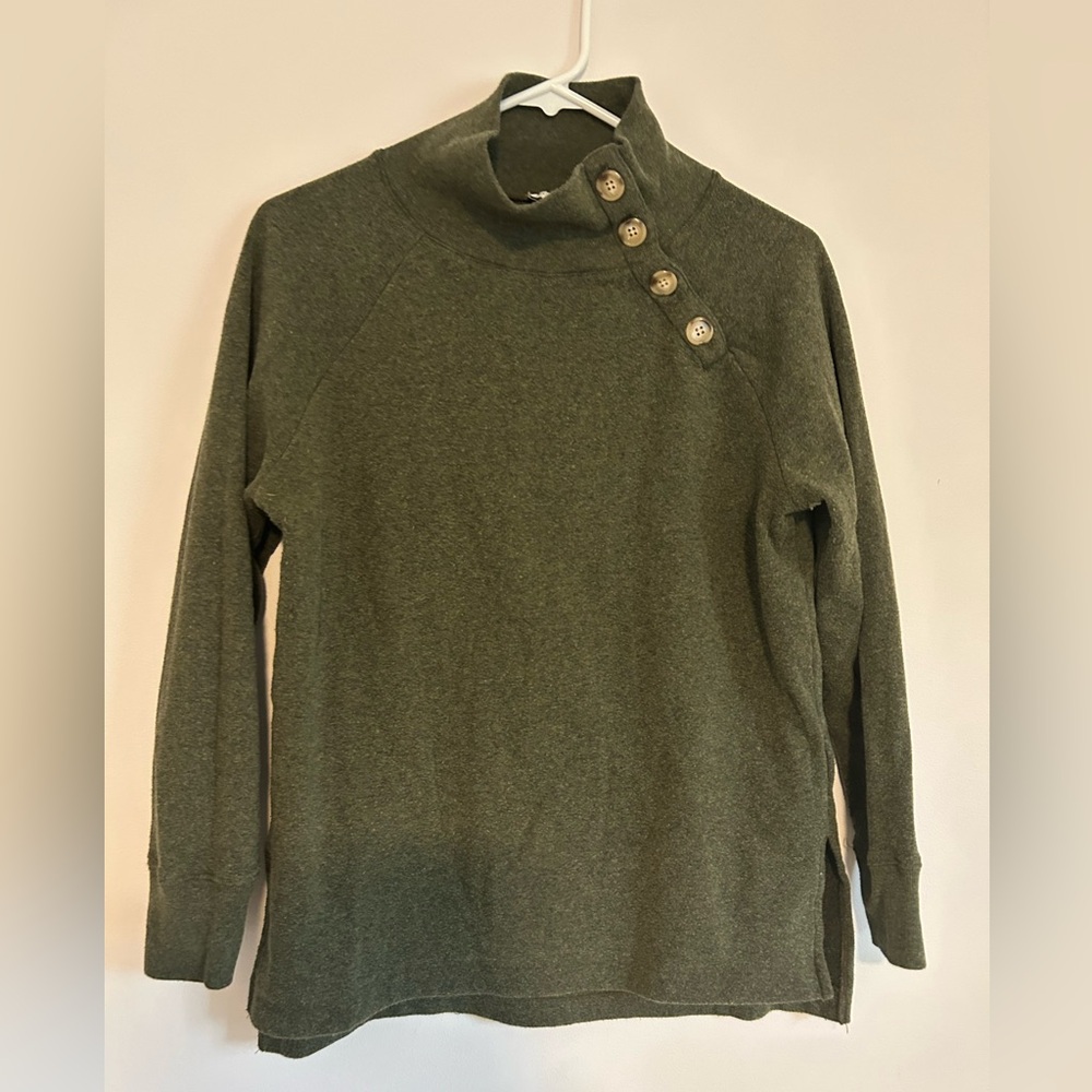 J. Crew Olive Cowl Neck Top with Button Detail